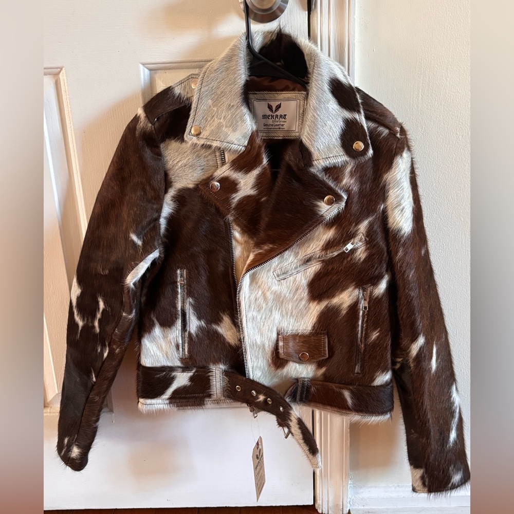 Genuine Calf Hair Leather Moto Jacket